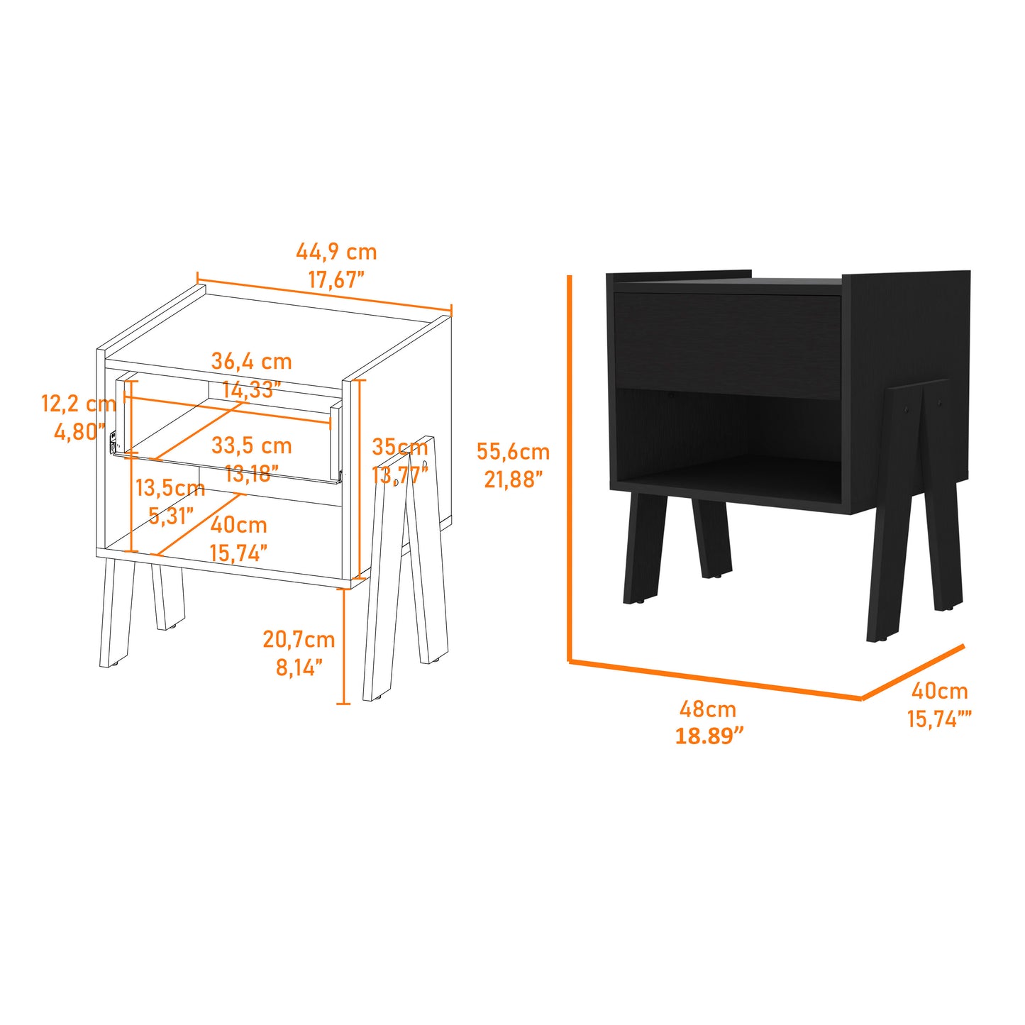 Black Wengue 1-Drawer 1-Shelf Nightstand