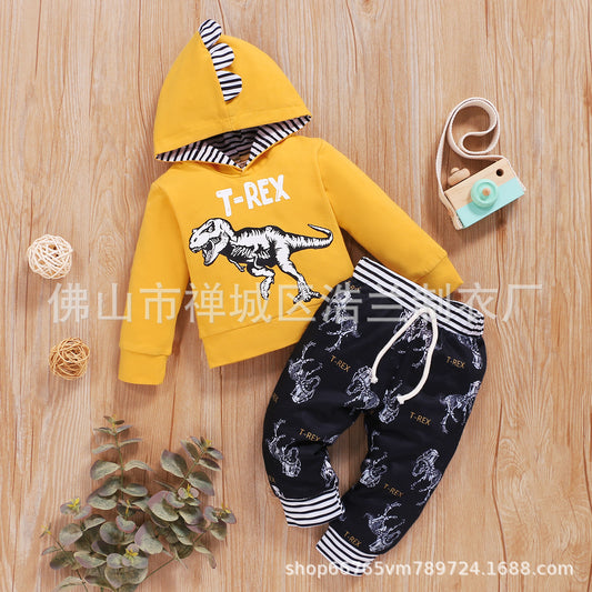 Cross-border Children's Clothing European And American Style Autumn And Winter New Products Solid Color Letters Boys Hooded Pullovers Animal Printing Foreign Trade Wholesale