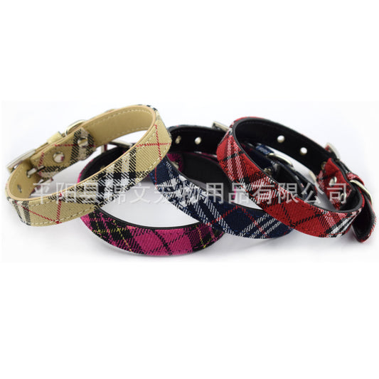 Scottish Plaid Dog Collar Classic Red Plaid PU Leather Natural Yellow Twill Dog Chain Pet Supplies
