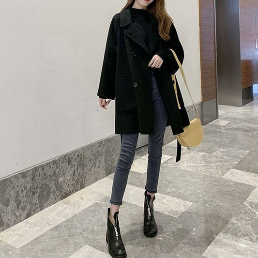 Winter Women's Korean-style Hepburn-style Loose Mid-length Faux Wool Coat