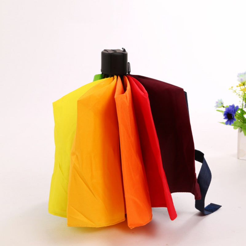 Factory Wholesale 22-inch 10-bone Insurance Class Hand-opened Inverted Pole Tri-fold Rainbow Umbrella Sunshade Rain Umbrella