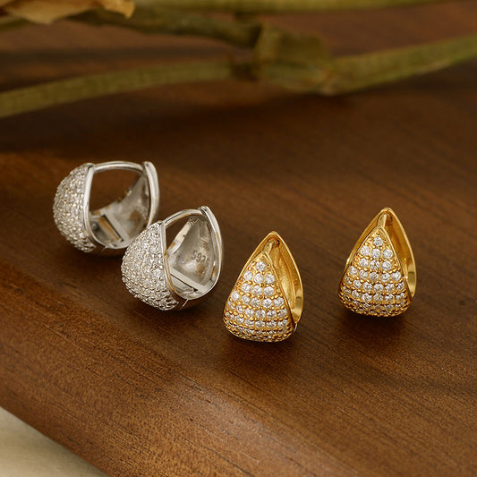 S925 Sterling Silver Fashion Exquisite Full Diamond Triangle Ear Buckle Women's Light Luxury Elegant High-end Design Sense Autumn And Winter Earrings