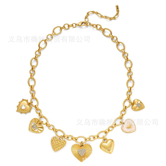 Spot European And American Gold Heart Necklace For Women Different Heart Shape Pendants Gold Pendants Sun Heart Shape Collarbone Chain