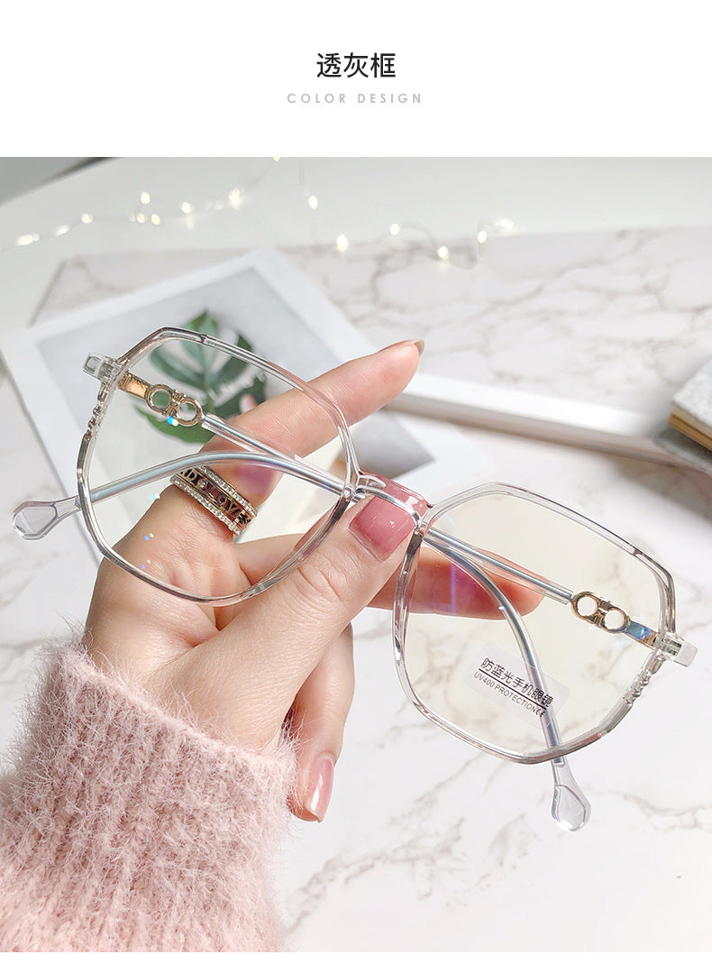 2021 New Anti-blue Light Glasses Female TR Korean Version Of The Trendy Style Plain Net Red Flat Glasses Frame Students Myopia Finished Products
