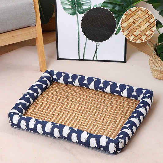 Pet Ice Mat Mat Four Seasons Universal Kennel Mat Non-slip Wear-resistant Linen Square Kennel Rattan Mat