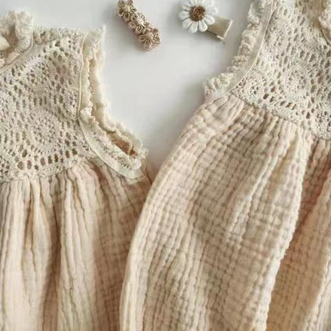 Summer New Baby Girl Lace Vest Romper Baby Jumpsuit Western Style Sisters Wear Outwear