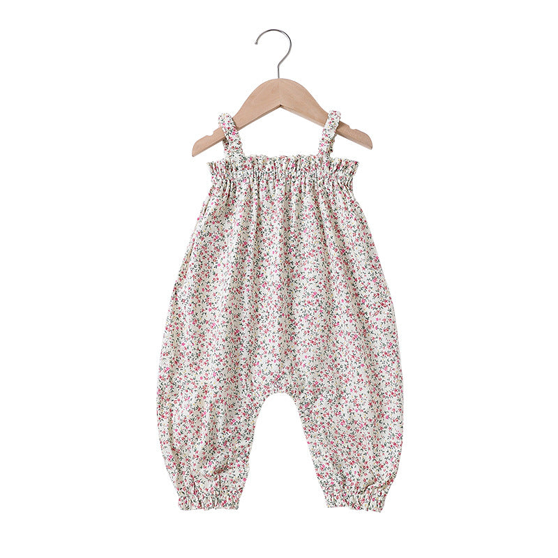 Girl Baby Jumpsuit Summer New Children's Flower Sling Floral Romper Baby Thin Section Sleeveless Long Crawl