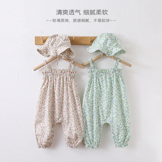 Girl Baby Jumpsuit Summer New Children's Flower Sling Floral Romper Baby Thin Section Sleeveless Long Crawl