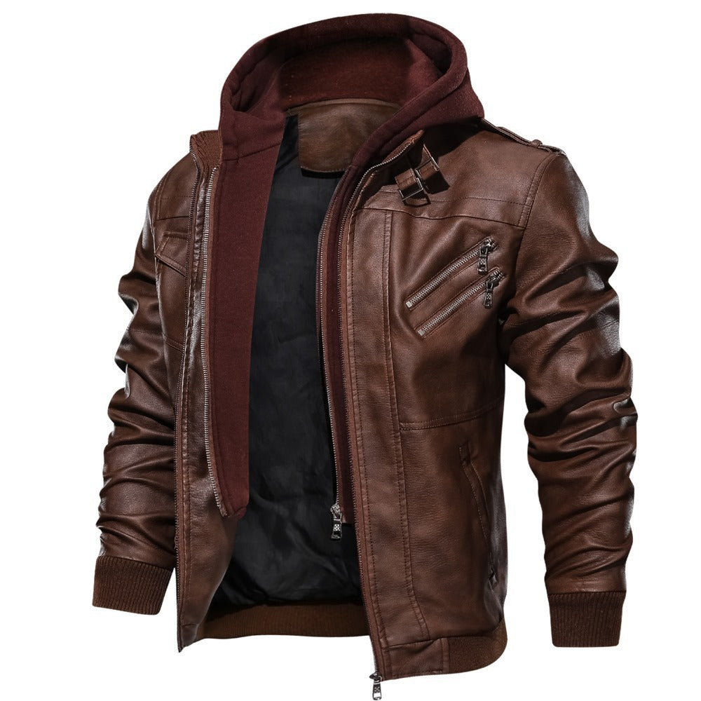 2023 European size fashion high-end leather clothing vintage locomotive PU leather jacket detachable