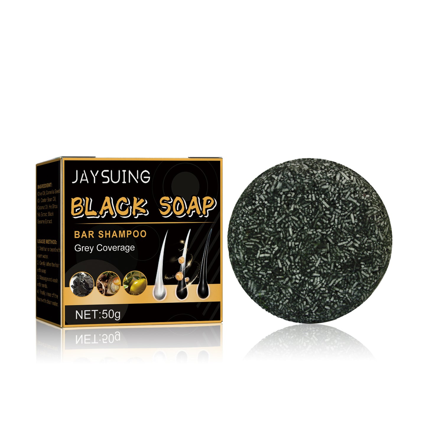 Jaysuing Black Hair Soap Black Thick Hair Cleansing Scalp Soft Hair Strong Hair Fixing Shampoo Soap