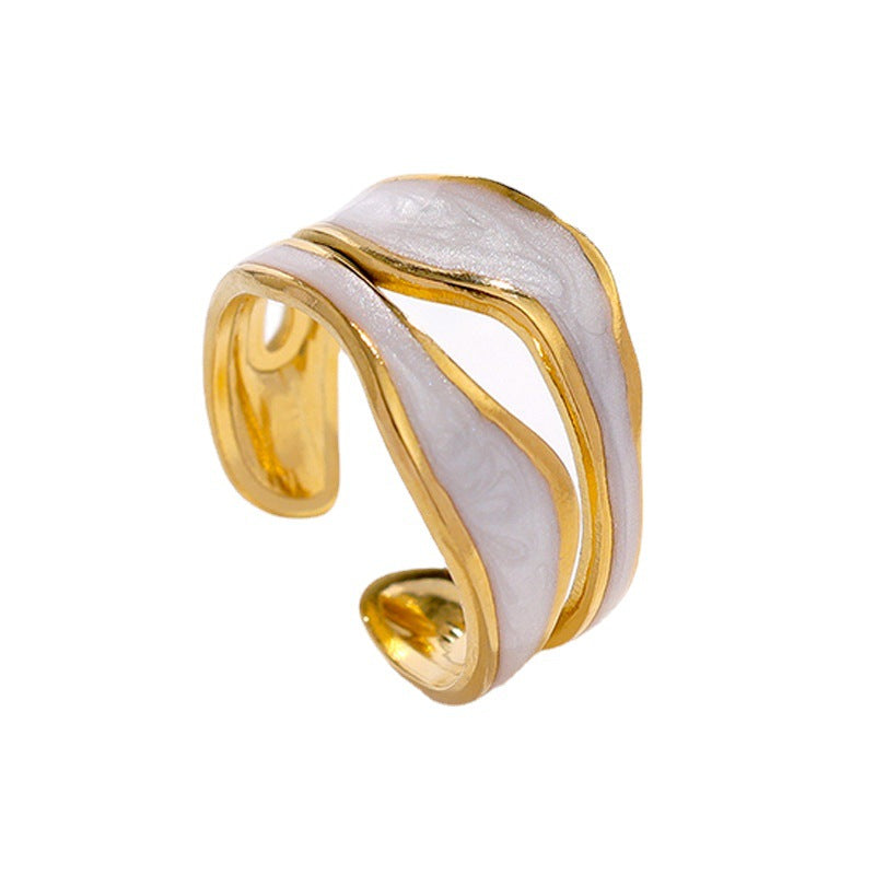 European And American Simple Titanium Steel Ring Women's Non-fading Cold Instagram Style High-end Light Luxury 18K Gold Plated Open Finger Ring