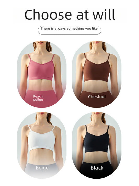Yoga Vest Women's Water Drop Fixed Cup Thin Shoulder Strap Underwear Solid Color Inner Small Sling Beautiful Back Sports Fitness Bra