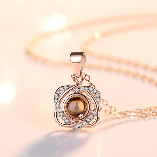 S925 Sterling Silver Double Love Projection Necklace Women's Collarbone Chain Japanese And Korean Simple Student Mori Heart Pendant Neck Chain