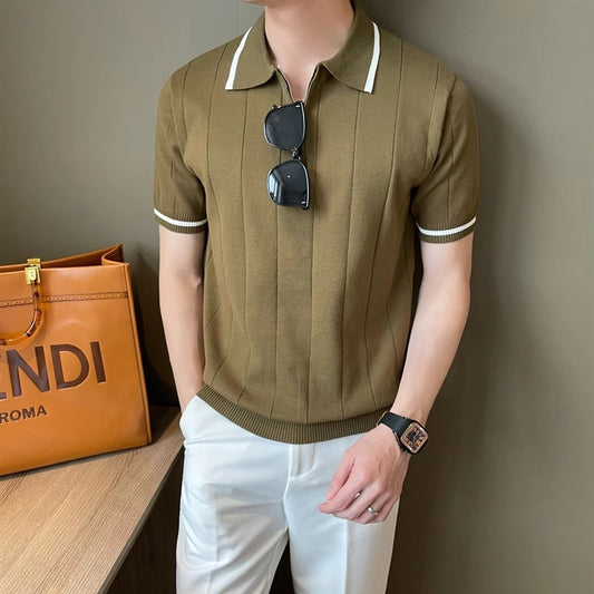 Summer New Short Sleeve Sweater Men's Half Zipper POLO Shirt Lapel Business Tide T-shirt