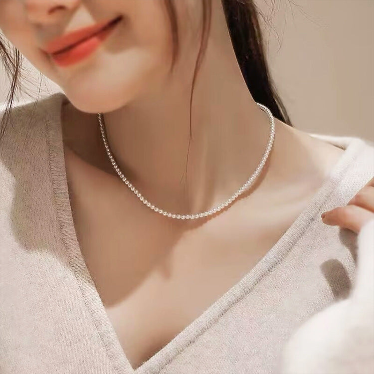 Extremely Small Bead Necklace 2023 New Style Elegant All-match Niche Design French Style Light Luxury Women's Small Pearl Clavicle Chain