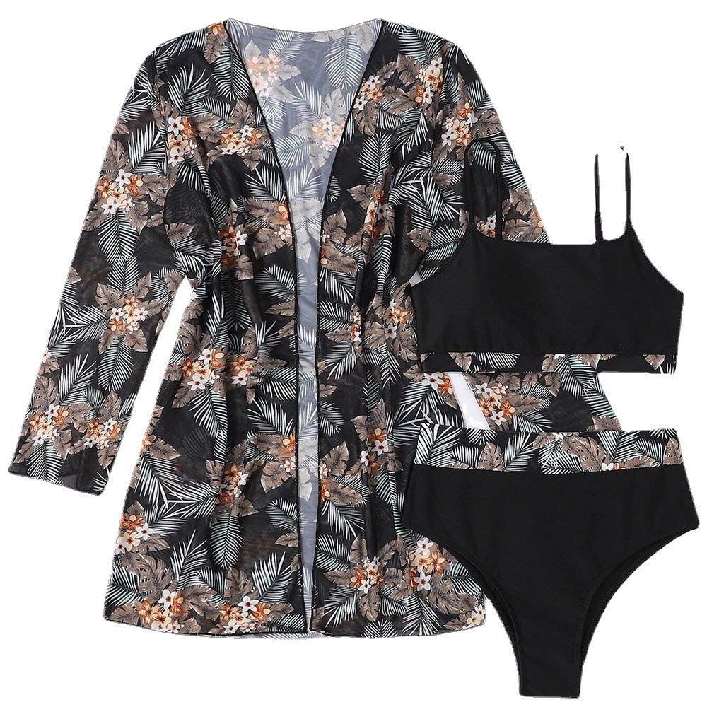 Swimsuit Female Split Three-piece High Waist Long Sleeve Ins Blouse Sunscreen
