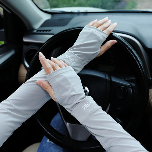 Summer Ice Silk Sleeves Anti-ultraviolet Breathable Quick-drying Sunscreen Sleeves Women's Outdoor Sports Sunscreen Arm Sleeves