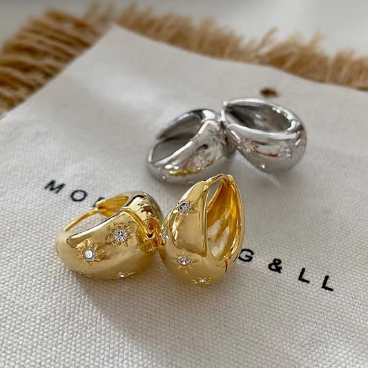 Water Drop Earrings 2023 New Arrival Trendy Metal Star Earrings Women's Elegant Korean-style Light Luxury Simple High-end Sense Earrings