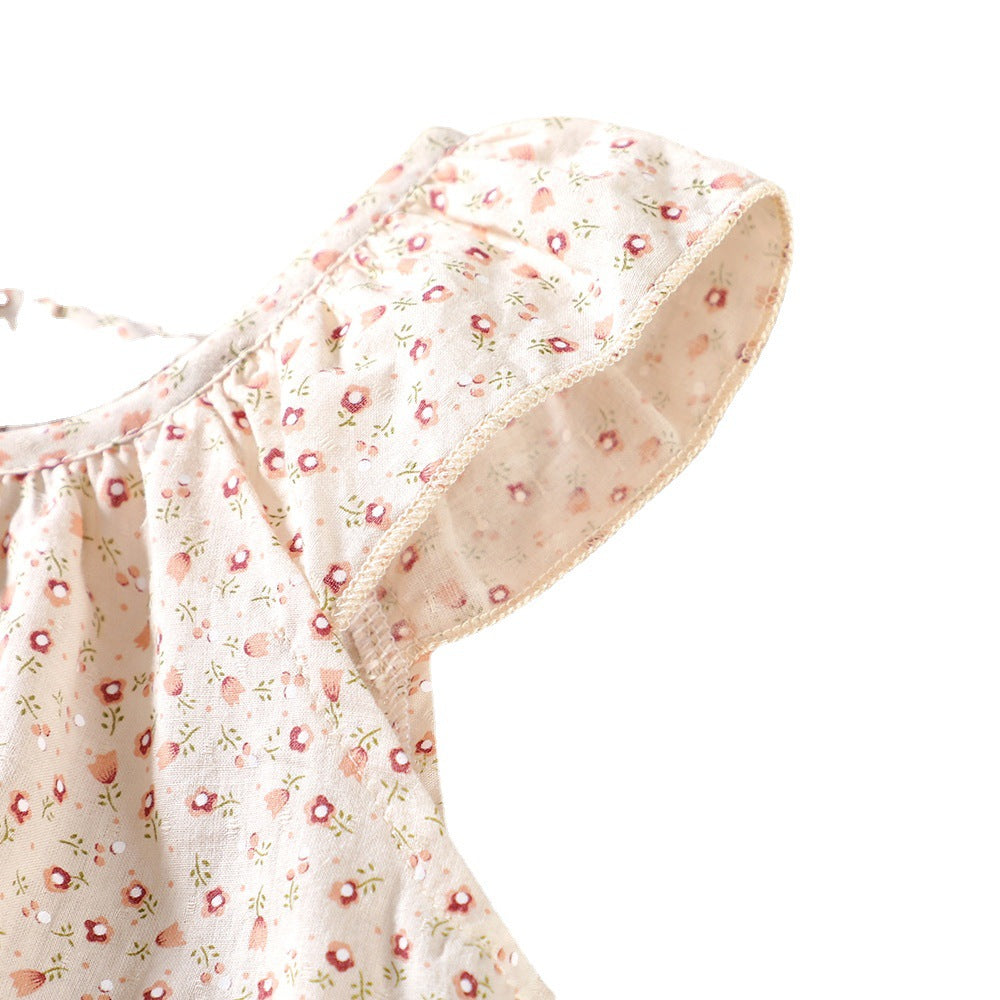 Floral Girl's Dress Children's Wear New Arrival Woven Pure Cotton Fresh Style Round Neck Vest A- Skirt