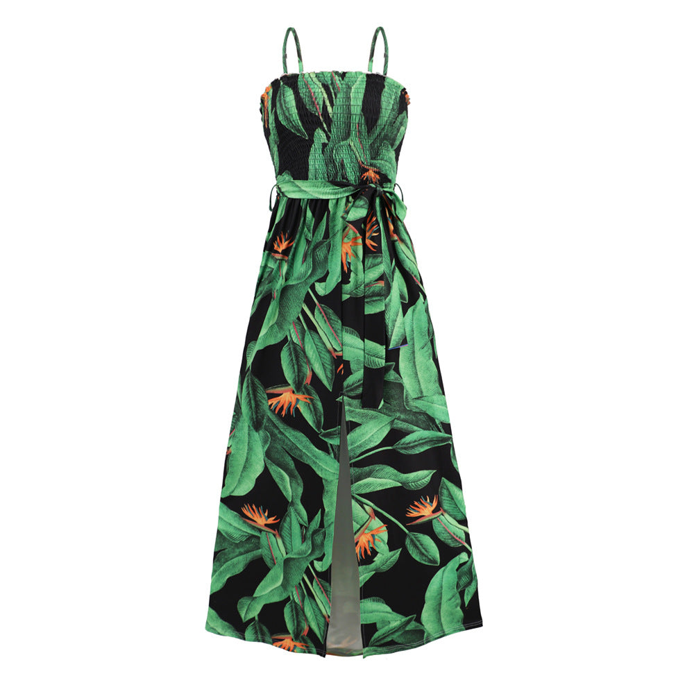 New Arrival Summer Women's Clothes 2023 Hawaiian Print Dress Sexy Suspenders Slit Long Skirt