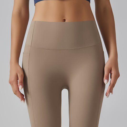 High Waist Nude Yoga Pants Women's Seamless Quick-drying Tight Pocket Running Brushed Fitness Pants Hip Lifting Sports Yoga Clothes