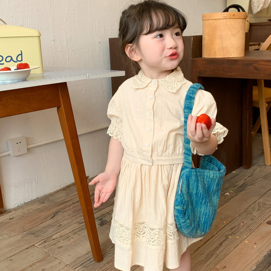 Girls Casual Suit Summer New Arrival Little Girl Lace Shirt Skirt Two-piece Set