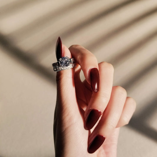 925 Sterling Silver Ring Set For Women Non-Fading Fashionable Commuter Geometric Design Jewelry