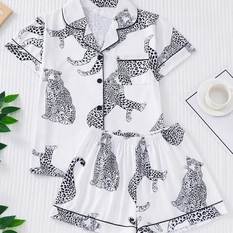 New Amazon Independent Station Hot Selling 3D Women's Short Sleeve Pajamas Suit With Cuff And Pocket Home Clothes