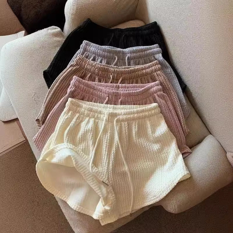 Women's Shorts Waffle New Summer High Waist Plus Size Shorts Internet Celebrity Fitness Sports Pants Loose Casual Pants
