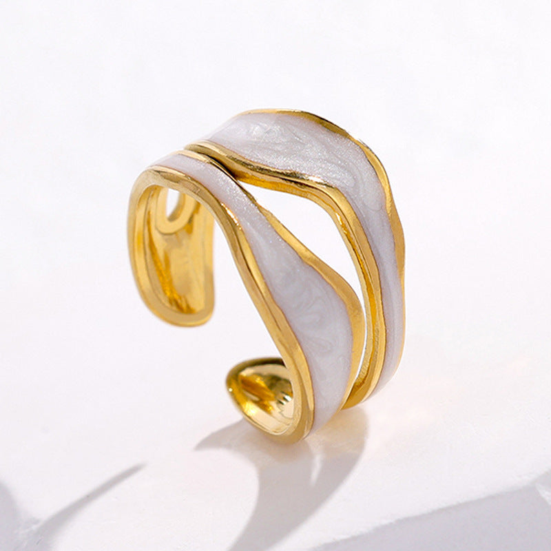 European And American Simple Titanium Steel Ring Women's Non-fading Cold Instagram Style High-end Light Luxury 18K Gold Plated Open Finger Ring