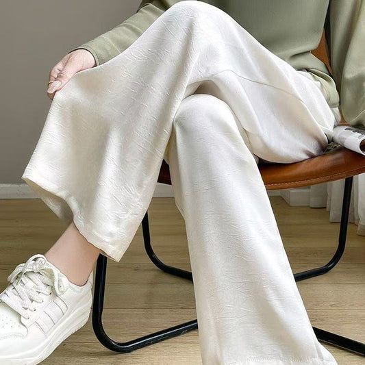 New Chinese Acetic Acid Satin Jacquard Wide Leg Pants Women's Spring And Summer Thin High Waist Dosing Narrow Style Straight Style National Style Casual Pants