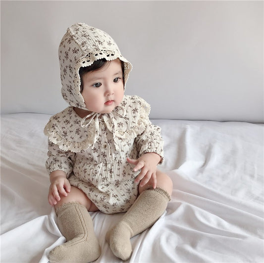 Children's Clothing Spring And Autumn Korean Style Baby Female Floral Bag Fart Clothes Baby Baby Lace Doll Collar Hatshirt Hatshirt