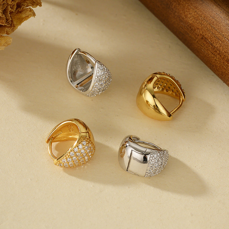 S925 Sterling Silver Fashion Exquisite Full Diamond Triangle Ear Buckle Women's Light Luxury Elegant High-end Design Sense Autumn And Winter Earrings