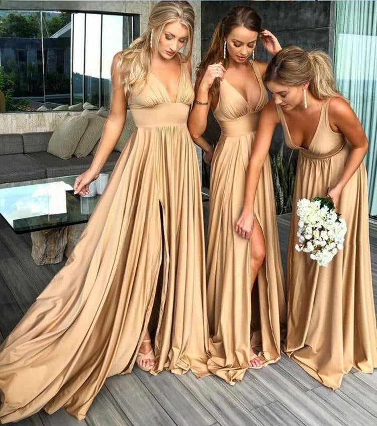 2020 Summer New European And American Foreign Trade Women's Clothing Amazon Cross-border New Strap Deep V Dress Bridesmaid Dress New