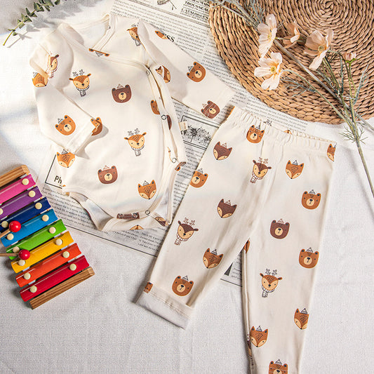 New Cotton Baby Fart Clothes Newborn Romper Long-sleeved Crawling Clothes Summer Baby Clothes Two-piece Set