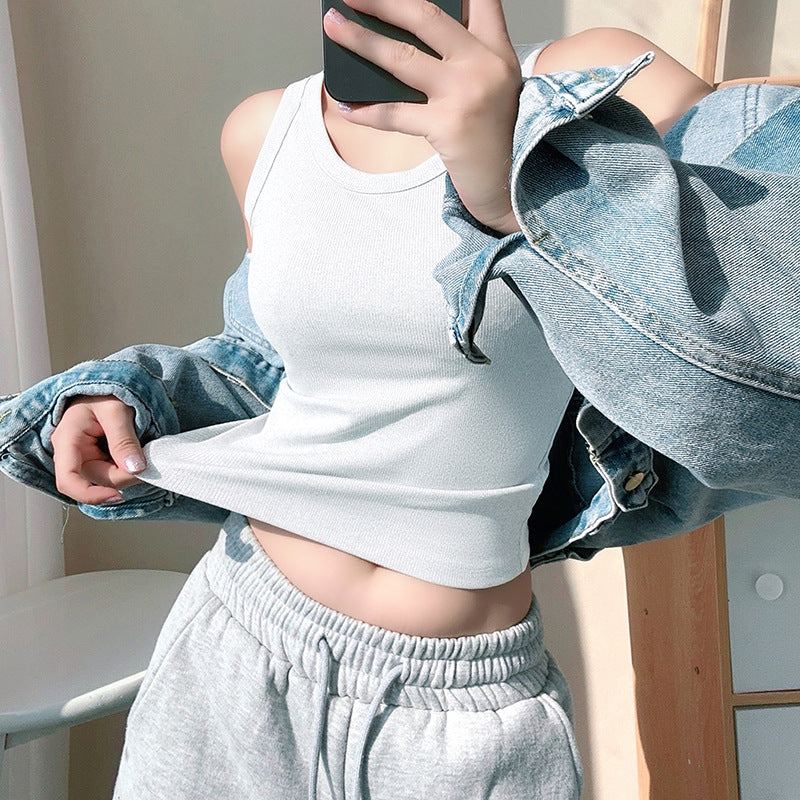Thin Summer Non-Chest Pad Camisole Vest Women's Breathable Slimming Thread Cotton Anti-Glow All-Match Base Inner Top