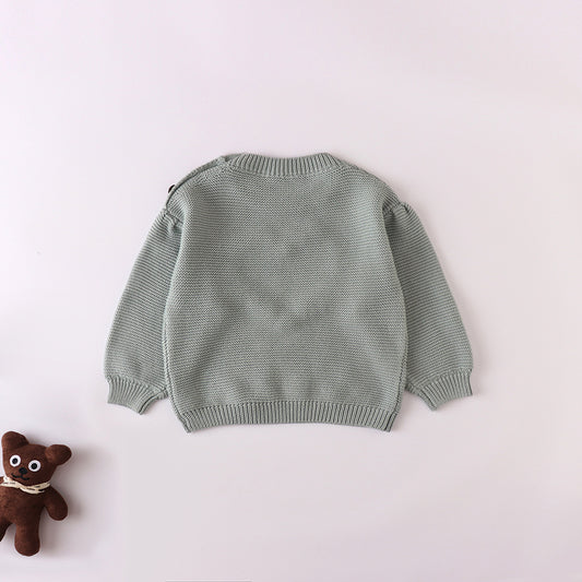 2023 New Autumn Baby Girl Baby Sweet Handmade Ball Knitted Love Hollow Pullover Top