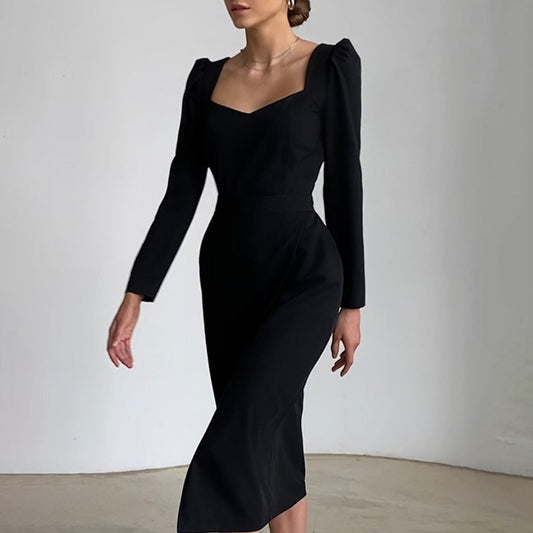 Women Winter New Arrival Long Sleeve Square Collar Hem