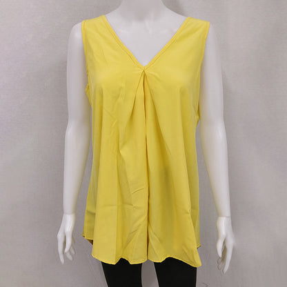 New Summer New Hot Style Hem Loose Sleeveless Solid Color Top Chiffon Shirt