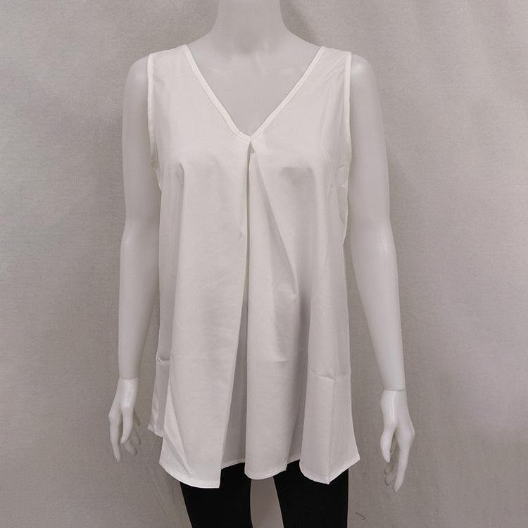 New Summer New Hot Style Hem Loose Sleeveless Solid Color Top Chiffon Shirt