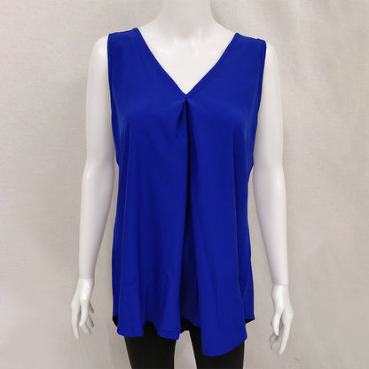 New Summer New Hot Style Hem Loose Sleeveless Solid Color Top Chiffon Shirt