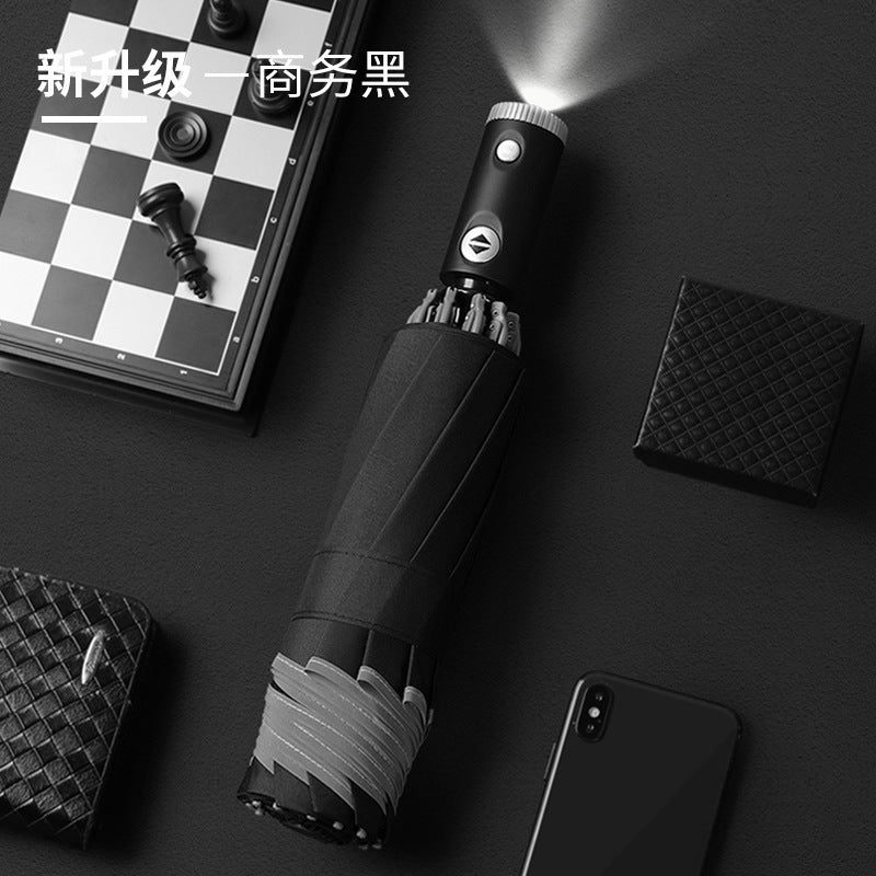 German Car Reverse Umbrella Led Light Night Reflective Automatic Clear Umbrella Black Glue Sunscreen Gift Advertising Umbrella