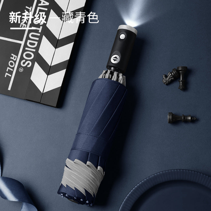 German Car Reverse Umbrella Led Light Night Reflective Automatic Clear Umbrella Black Glue Sunscreen Gift Advertising Umbrella