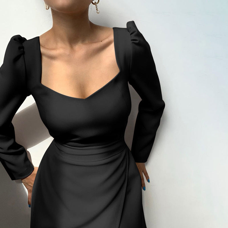 Women Winter New Arrival Long Sleeve Square Collar Hem