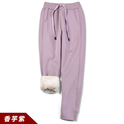 Amazon Products Plus Velvet Padded Sports Pants Women&#039;s High-waist Loose-fitting Feet Warm Autumn And Winter Lamb Wool