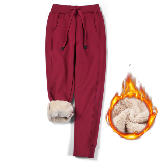 Amazon Products Plus Velvet Padded Sports Pants Women&#039;s High-waist Loose-fitting Feet Warm Autumn And Winter Lamb Wool