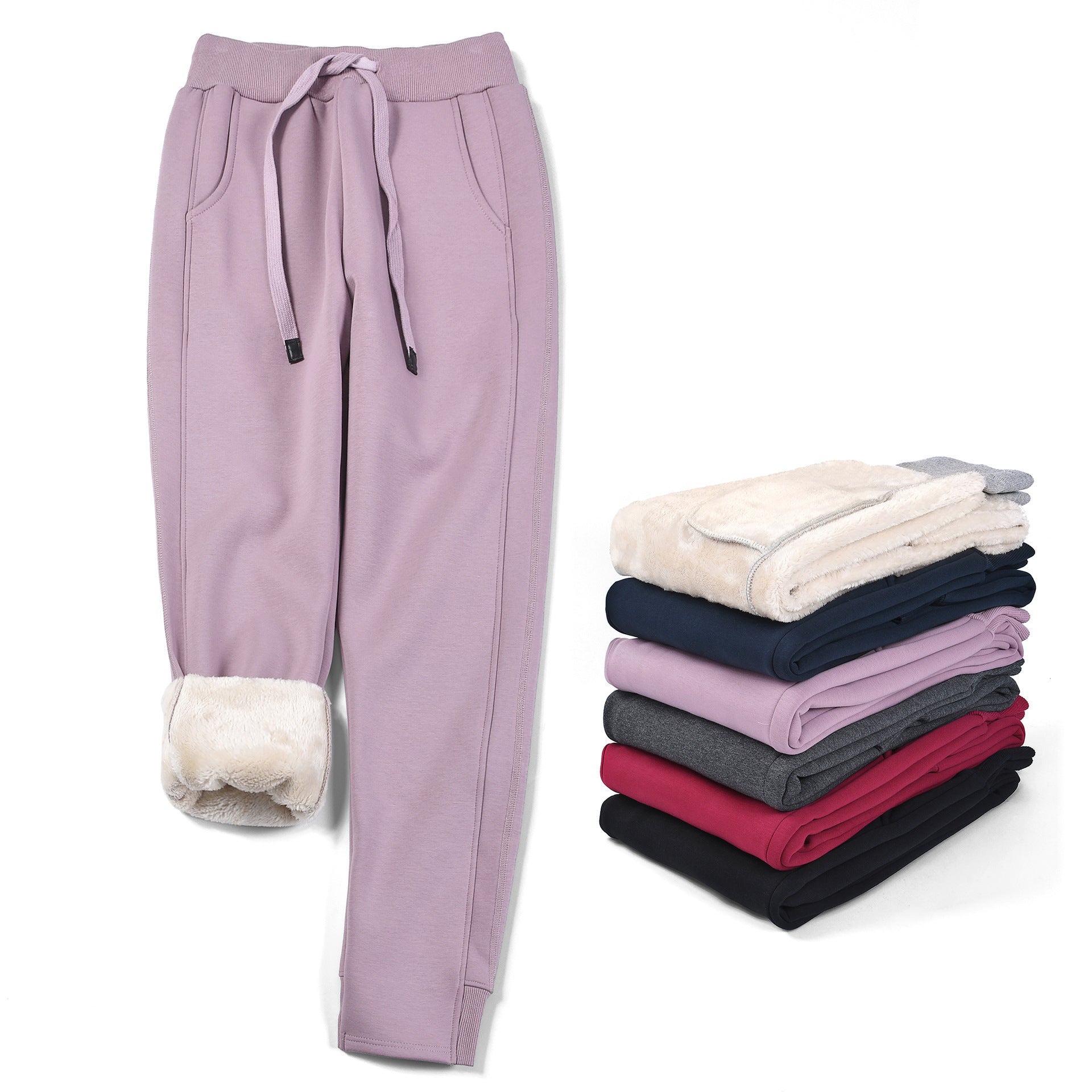 Amazon Products Plus Velvet Padded Sports Pants Women&#039;s High-waist Loose-fitting Feet Warm Autumn And Winter Lamb Wool