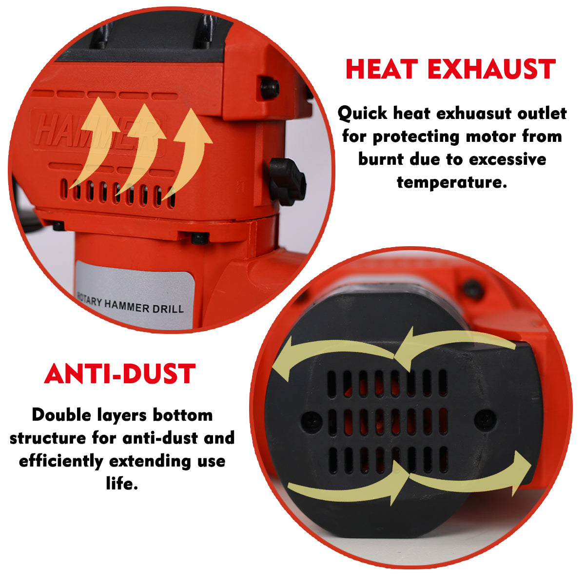 Rotary Hammer 1100W(Red + Black) 1-1/2&quot;  SDS Plus Rotary Hammer Drill 3 Functions