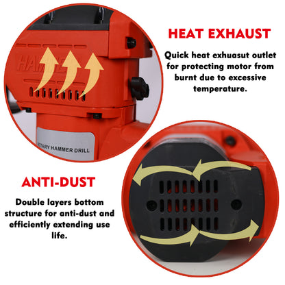 Rotary Hammer 1100W(Red + Black) 1-1/2&quot;  SDS Plus Rotary Hammer Drill 3 Functions