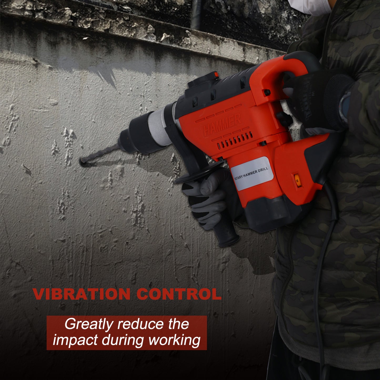 Rotary Hammer 1100W(Red + Black) 1-1/2&quot;  SDS Plus Rotary Hammer Drill 3 Functions